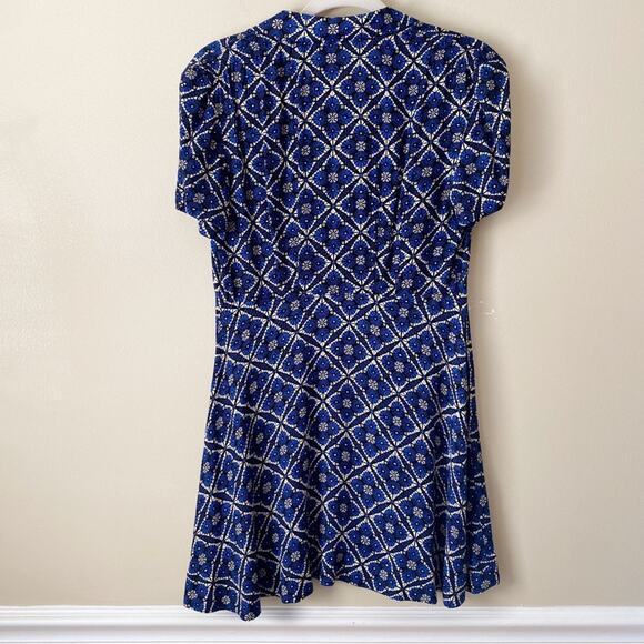 Free People | Melody Mini Dress Geometric Print Tie Neck Boho Blue Black Size 2 - Picture 5 of 7